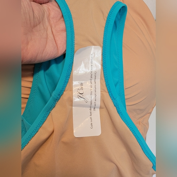 NWT J.Crew Factory Women's Keyhole One Piece Halter Swimsuit Radiant Aqua- L - Picture 7 of 9